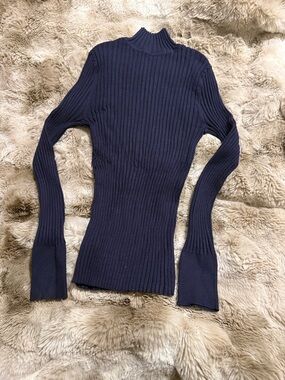 LOFT - Ribbed Turtleneck Sweater in Navy Blue - Small